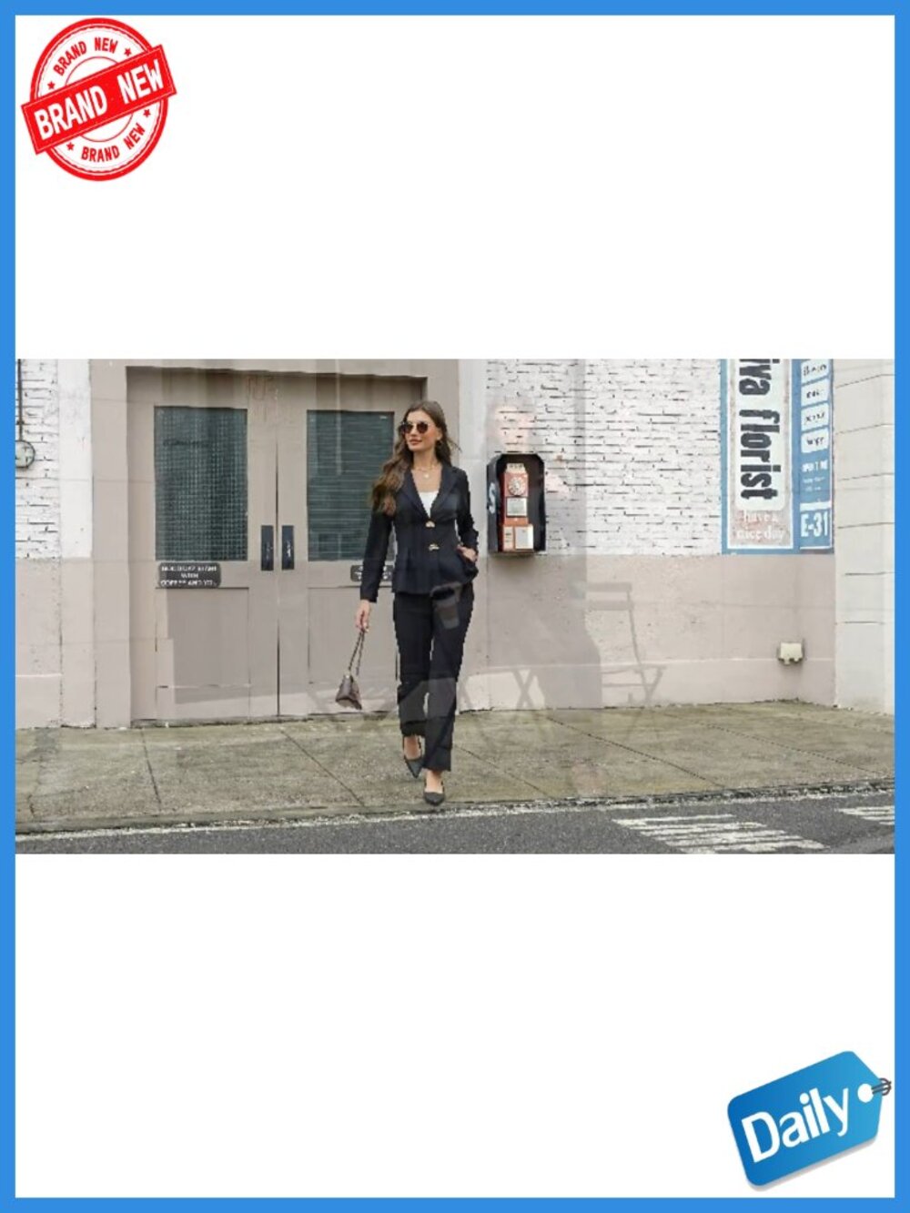 Women's Pantsuit Set Business Casual Long Sleeve Blazer & Straight Pants High - Picture 6 of 6